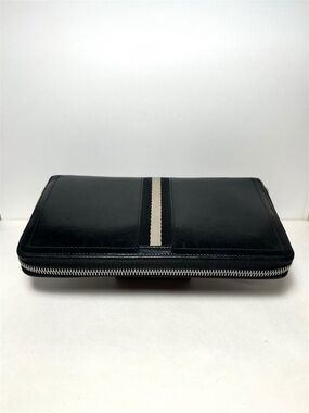Bally Ribbon Zip-Around Long Black Leather Wallet Made in Switzerland Authentic